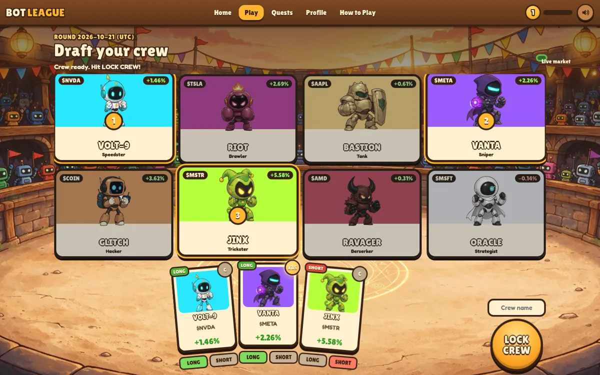 Draft screen with 8 bot cards and a hand of 3 cards
